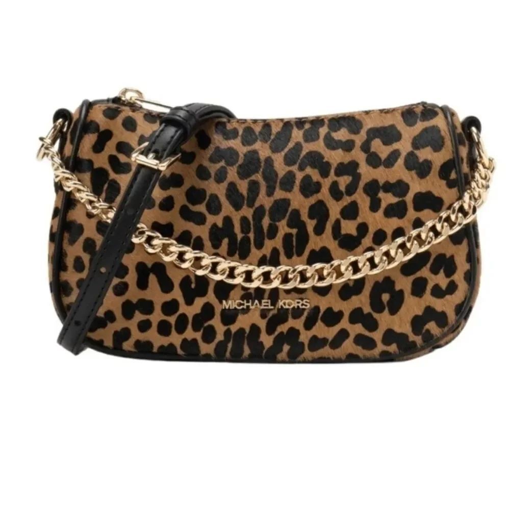 Michael Kors Carmela Leather Leopard Print Crossbody Bag NWT